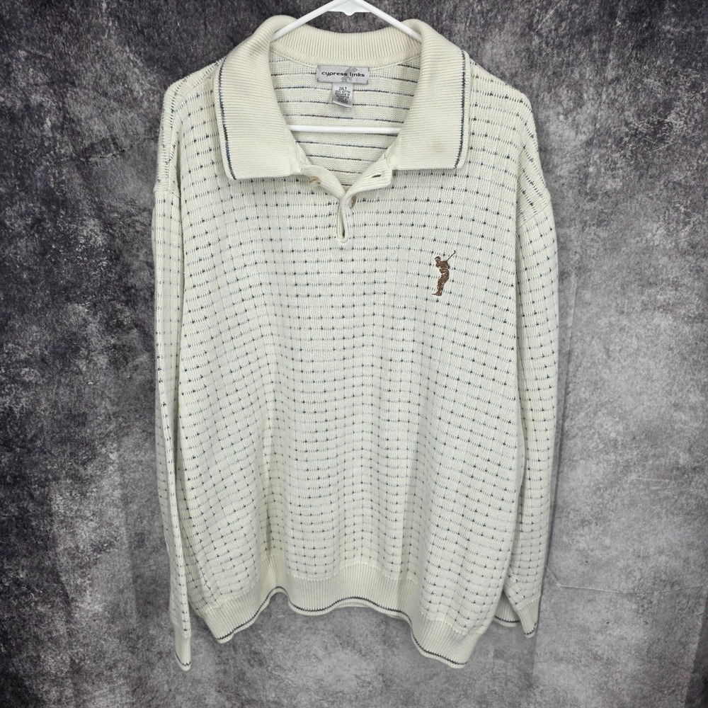 Cypress Link Polo Sweater Mens‎ 2XLT White Heavyweight Cotton Golf Golfer